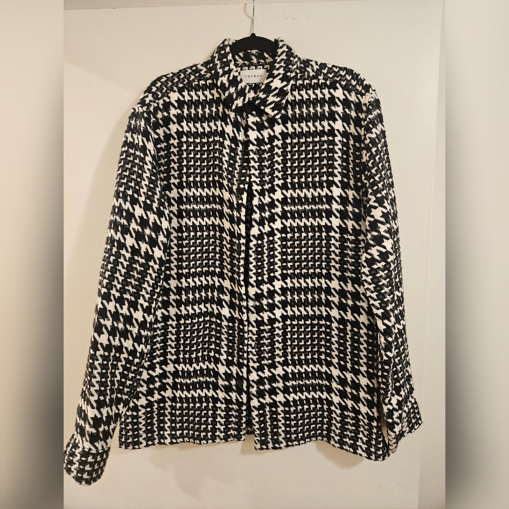 Topman Black and White Houndstooth Shacket